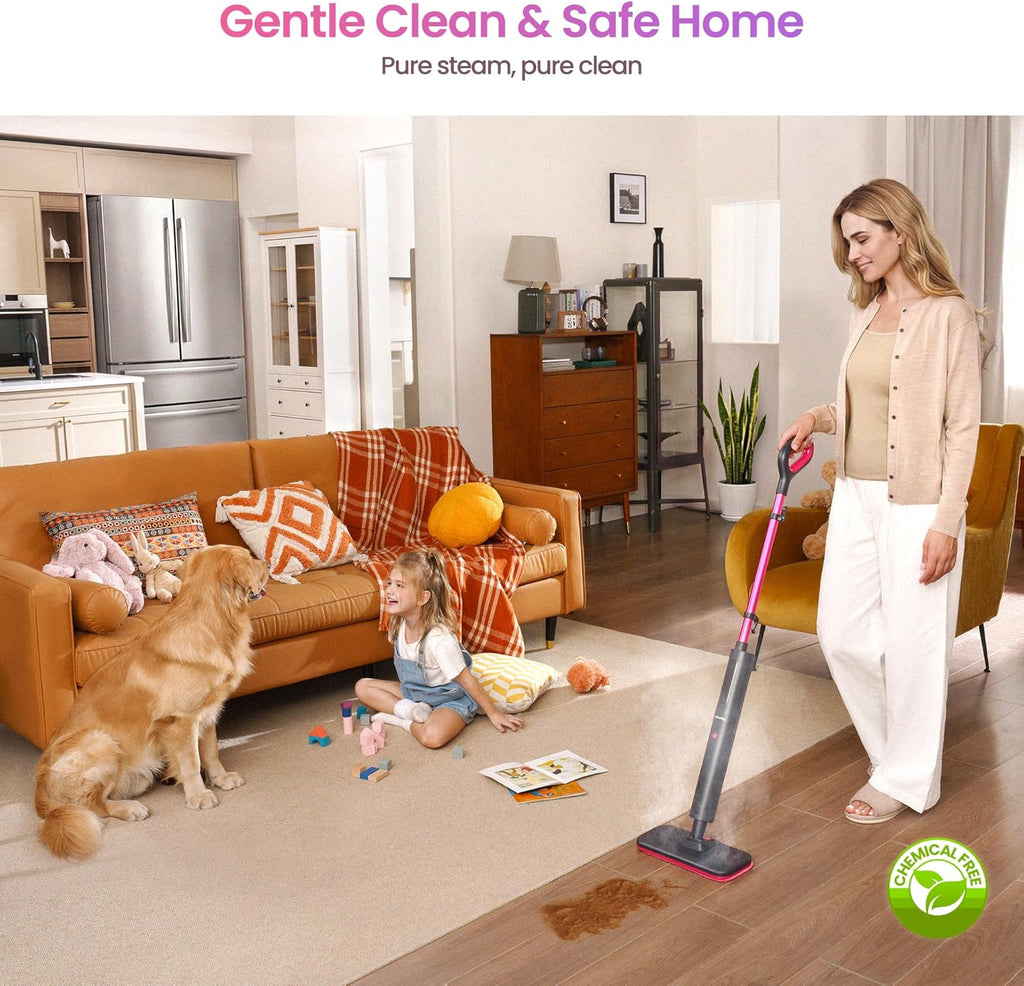 Schenley Steam Mop Cleaner - Powerful 15s Fast Heat-Up, Chemical-Free for Hardwood & Tile Floors | Lightweight & Self-Standing Design