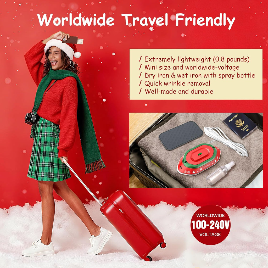 Newbealer Travel Iron - Mini Dry Iron for Clothes | Global Voltage 100-240V, 302℉, 300W, Lightweight Classic Red
