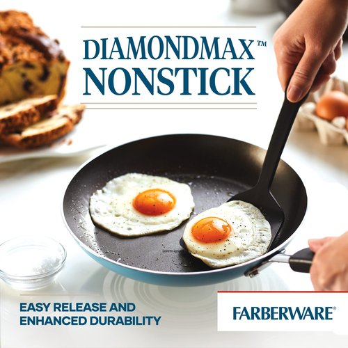 Farberware Cookstart DiamondMax Nonstick Frying Pans/Skillet Set, Dishwasher Safe, 8.25 Inch and 10 Inch, Aqua