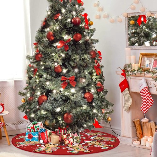 Jbralid Christmas Tree Skirt 48 Inch Christmas Gingerbread Sweet Candy Lollipop Xmas Tree Skirts Mat for New Year Holiday Christmas Party Decorations