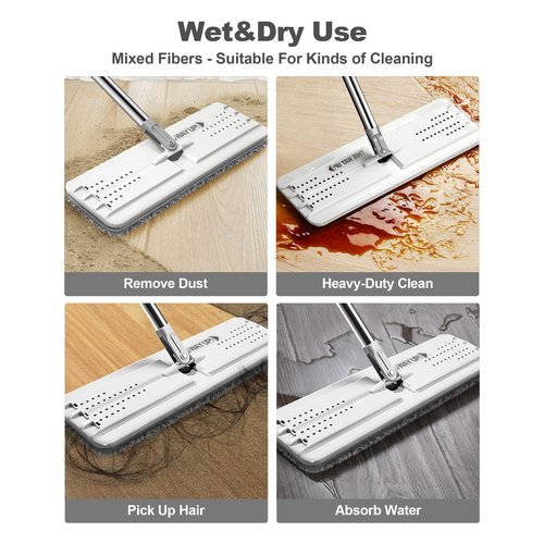 JOYMOOP Mop Replacement Pads, 4-Pack 13" × 4.9" Microfiber Flat Mop Refills, Dual Grey & Stripe Pads for Wet & Dry Cleaning, Fits JOYMOOP Mop Head Refills, Machine Washable, Durable, Scratch-Free