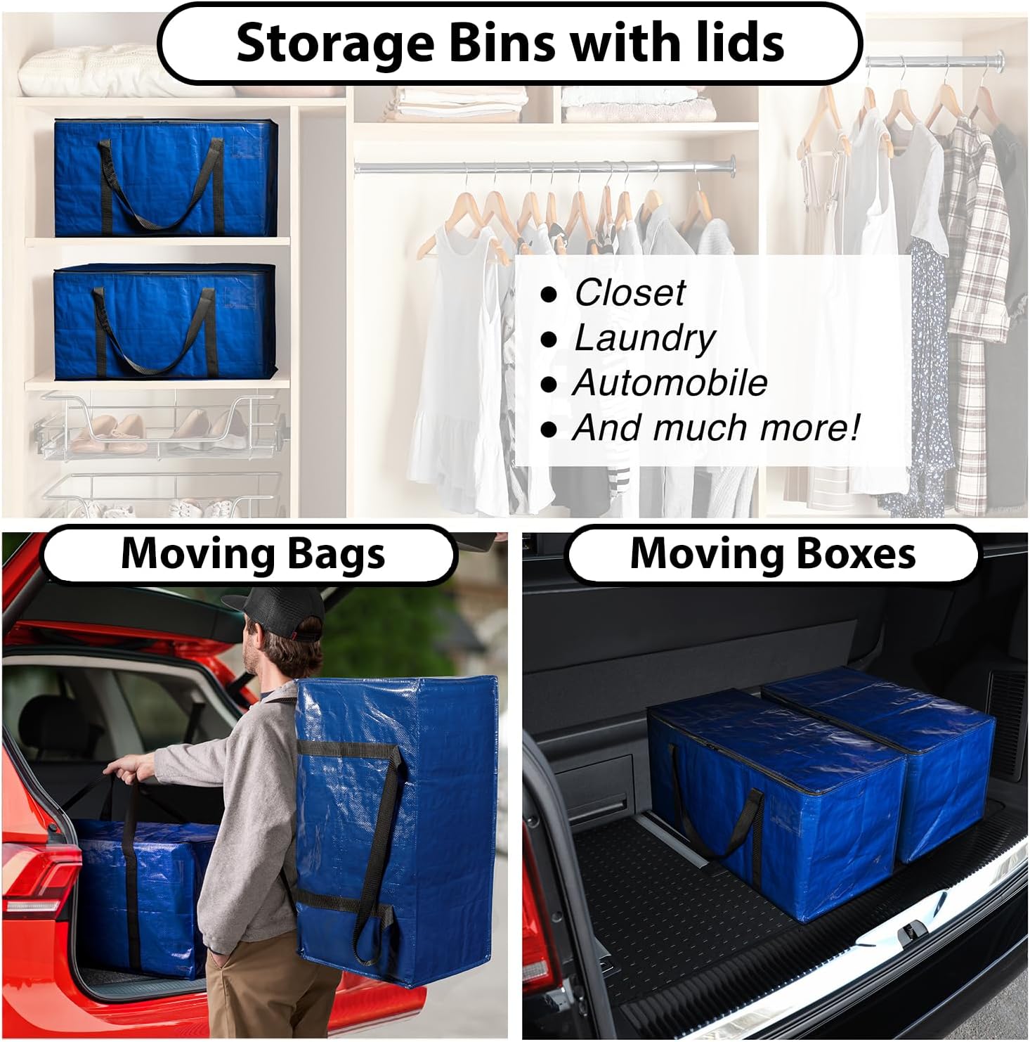 ClearSpace Heavy Duty Moving Bags - Large Storage Bags with Backpack Straps & Zippers | 8 Pack for Easy Moving & Travel