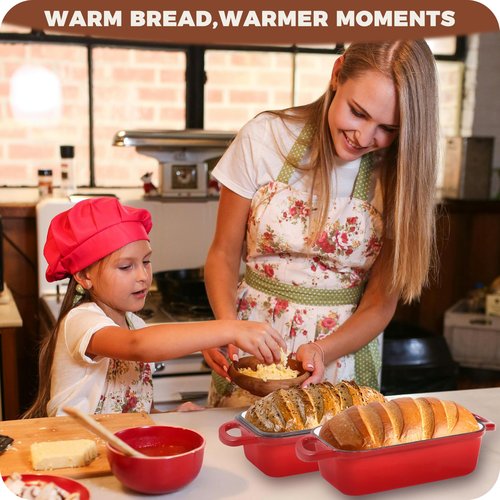 Articasting Cast Iron Bread Loaf Pan with Lid, 2 In 1 Loaf Pans for Baking Bread 9x5, Enameled Bread Pans for Homemade Bread, Sourdough, Even Heating Bread Dutch Oven, Red