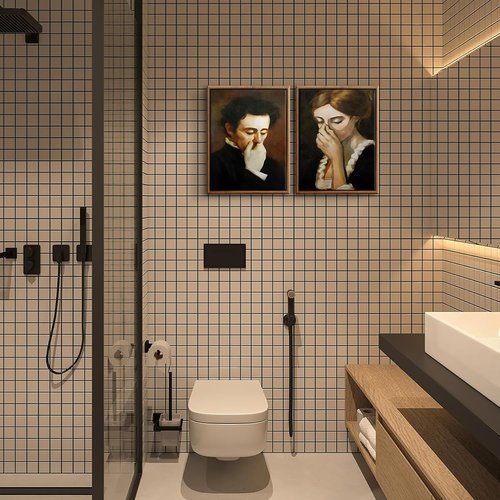 BJVJKSU Vintage Mid-Century Bathroom Canvas Wall Art - Humorous Black & White Prints | 8x10in
