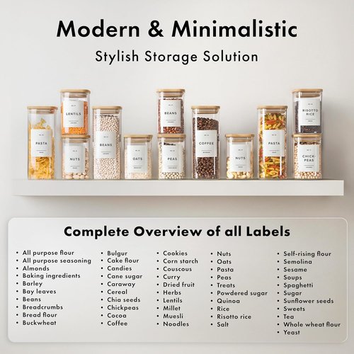 EDELHAUS Glass Storage Containers - Airtight 12-Pack with Bamboo Lids | Stackable Kitchen Canisters (4x 30 oz, 8x 17 oz)