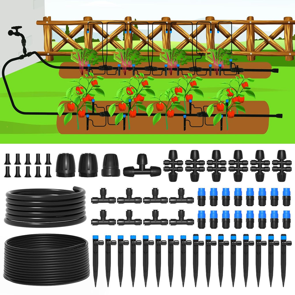 MIXC Drip Irrigation System Kit - 230FT Automatic Garden Watering with Adjustable Nozzles & Sprinklers