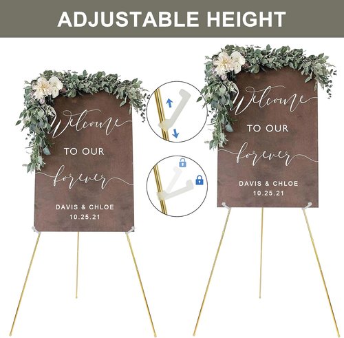 DANMO Adjustable Metal Easel Stand - 63'' Wedding Sign Display in Elegant Gold Finish