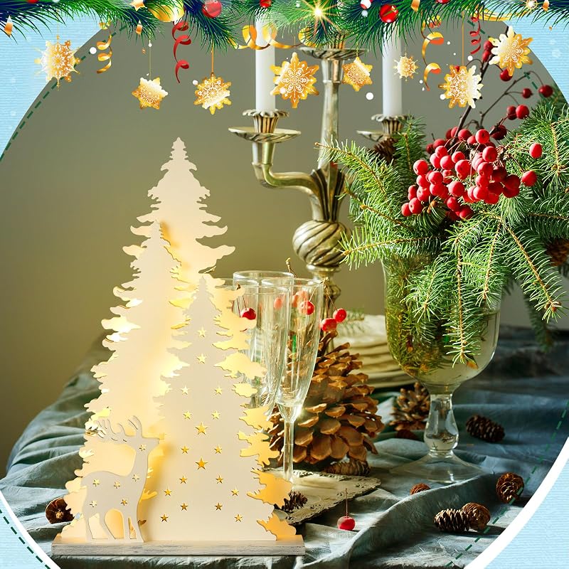 Wooden Christmas Tree Table Decor with LED Lights