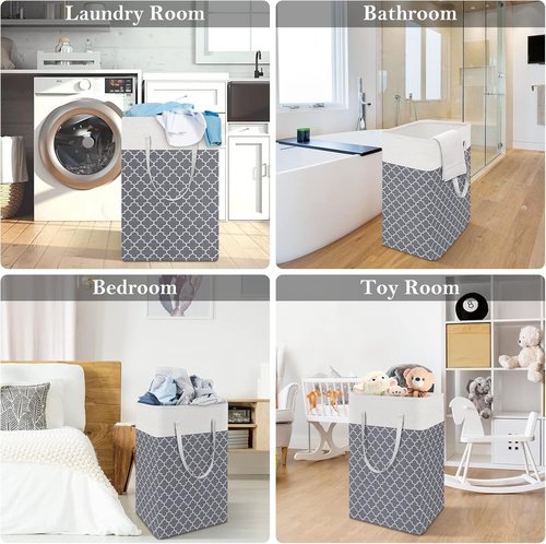 HomeHacks Laundry Baskets - 2-Pack Collapsible Waterproof Hamper with Long Handles | 75L Grey
