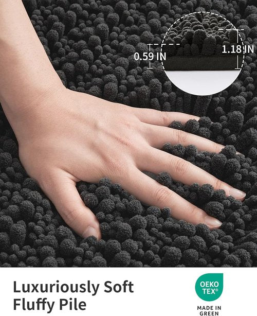 ILANGO Bathroom Rugs Dark Grey 24x17,Extra Soft Absorbent Chenille Bath Rugs,Thick Non-Slip Shaggy Bath Mat,Machine Washable Quick Dry Bath Mats for Bathroom Floor, Tub, Shower Accessories