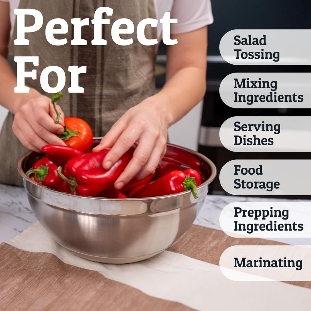 Priority Chef 6-Piece Stainless Steel Mixing Bowl Set - Non-Slip Bases & Airtight Lids in Khaki
