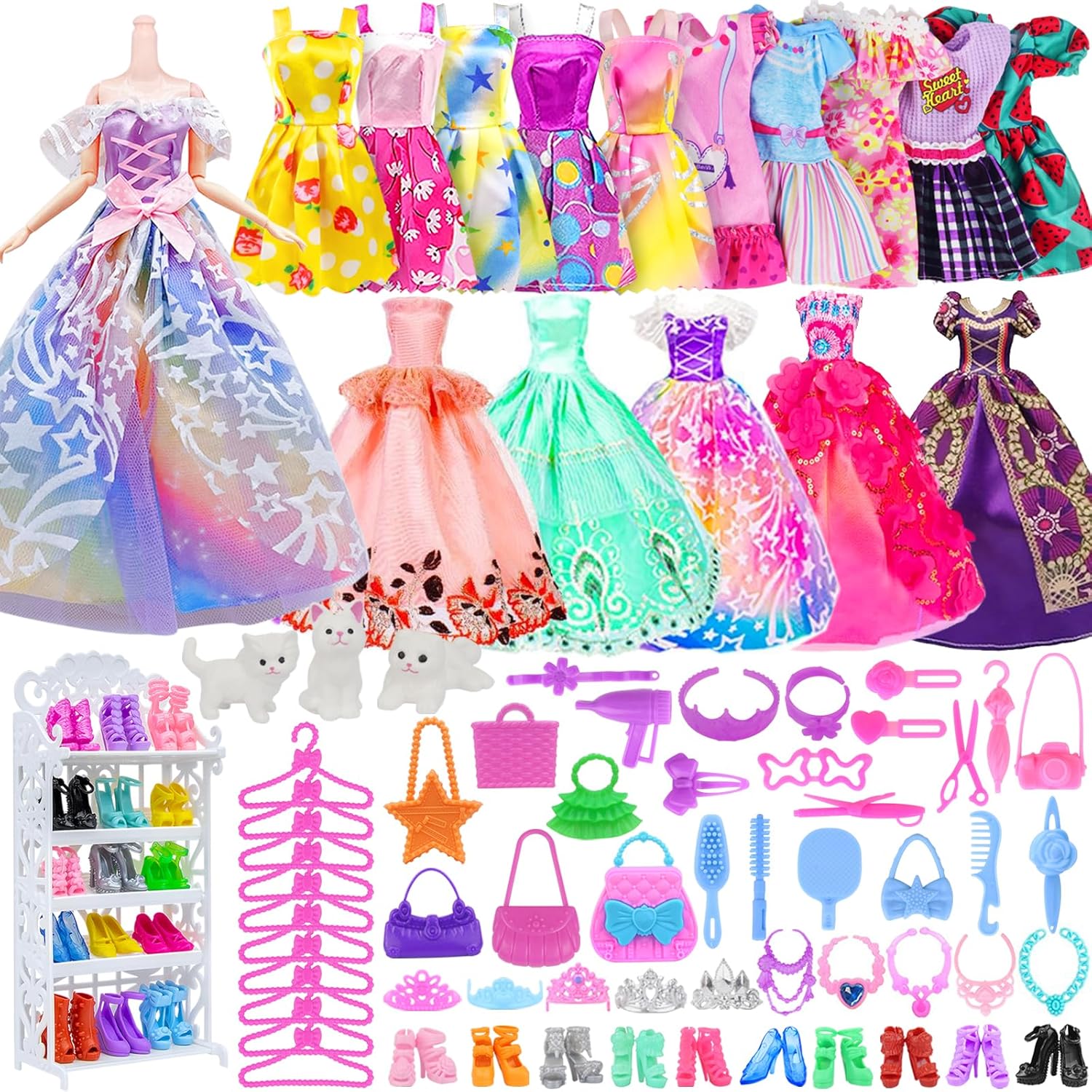 Regine Switzerland Girl Doll Clothes Closet - Stylish Wardrobe with Dresses & Accessories for 11.5 Inch Dolls