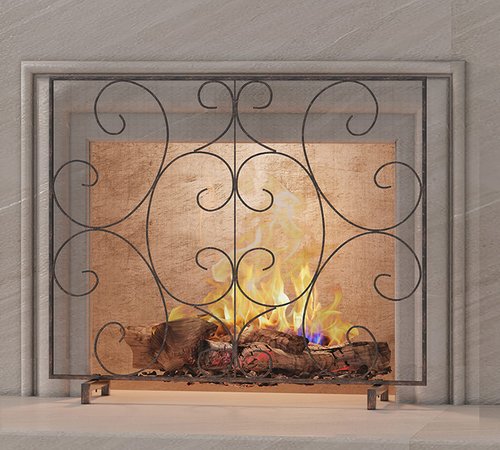 Kingson Single Panel Decorative Flat Fireplace Screen Cover Handcrafted Durable Metal Mesh, Heat-Resistant Free Standing Fireplace Spark Guard Mesh 37.8" L x 8.8" W x 30.7" H Brushed Copper