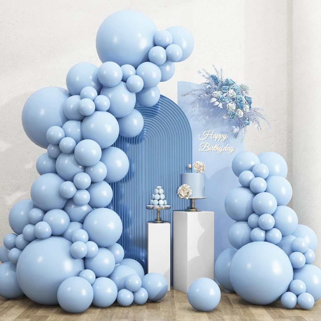 RUBFAC Light Baby Blue Balloons - 135pcs in Various Sizes for Baby Shower & Birthday Decorations | Latex Pastel Blue