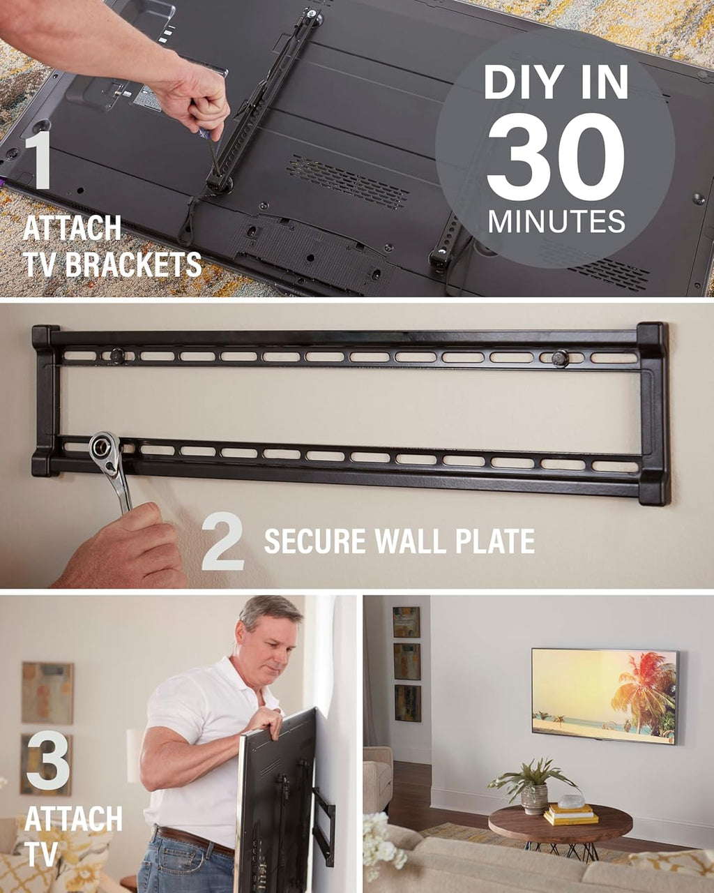SANUS Low Profile TV Wall Mount | Universal Fixed Bracket for 40" to 80" TVs - Slim 1” Design & Easy 3-Step Installation