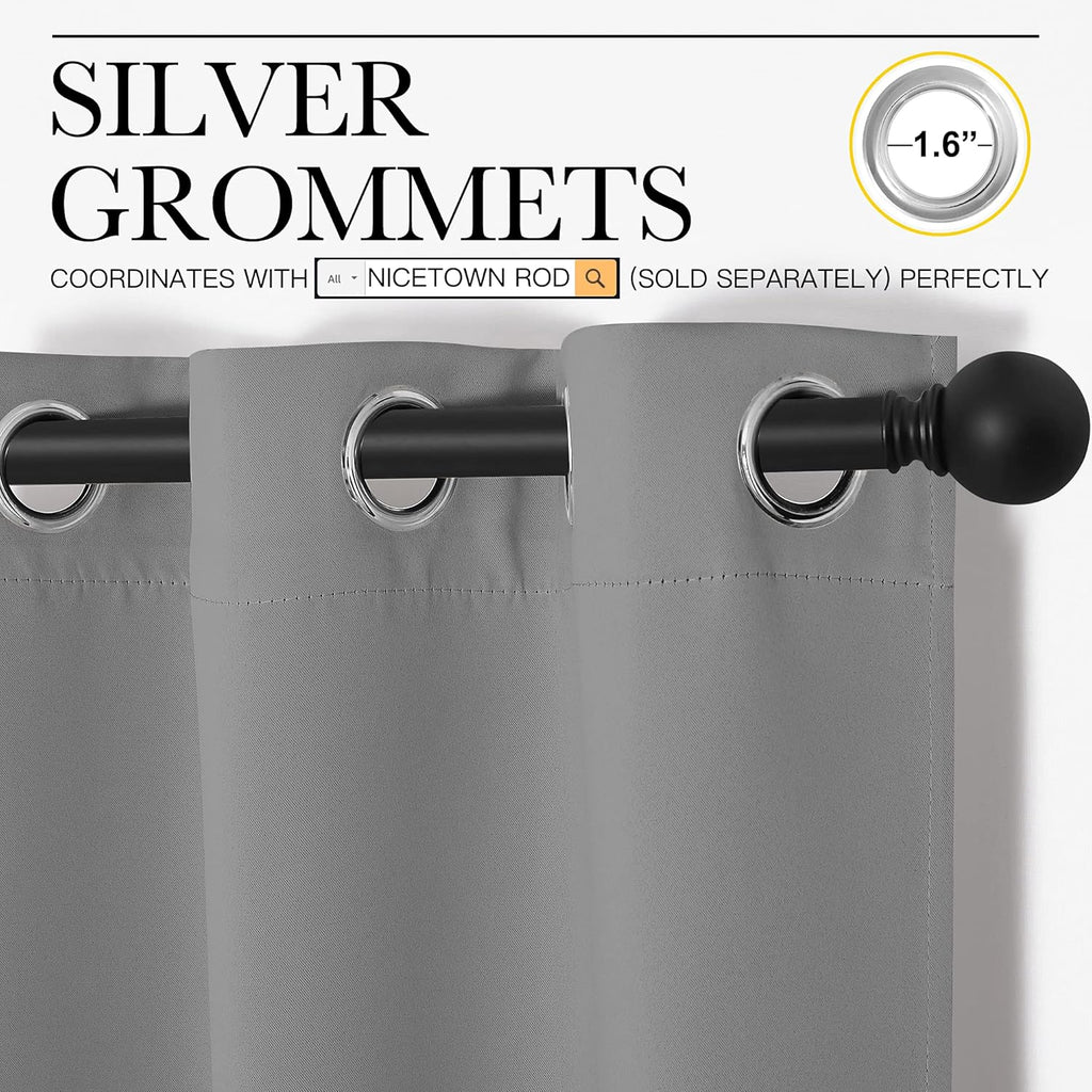 NICETOWN Silver Grey Thermal Insulated Blackout Curtains - Kids Nursery Drapes (2 Panels, W42 x L63-Inch)