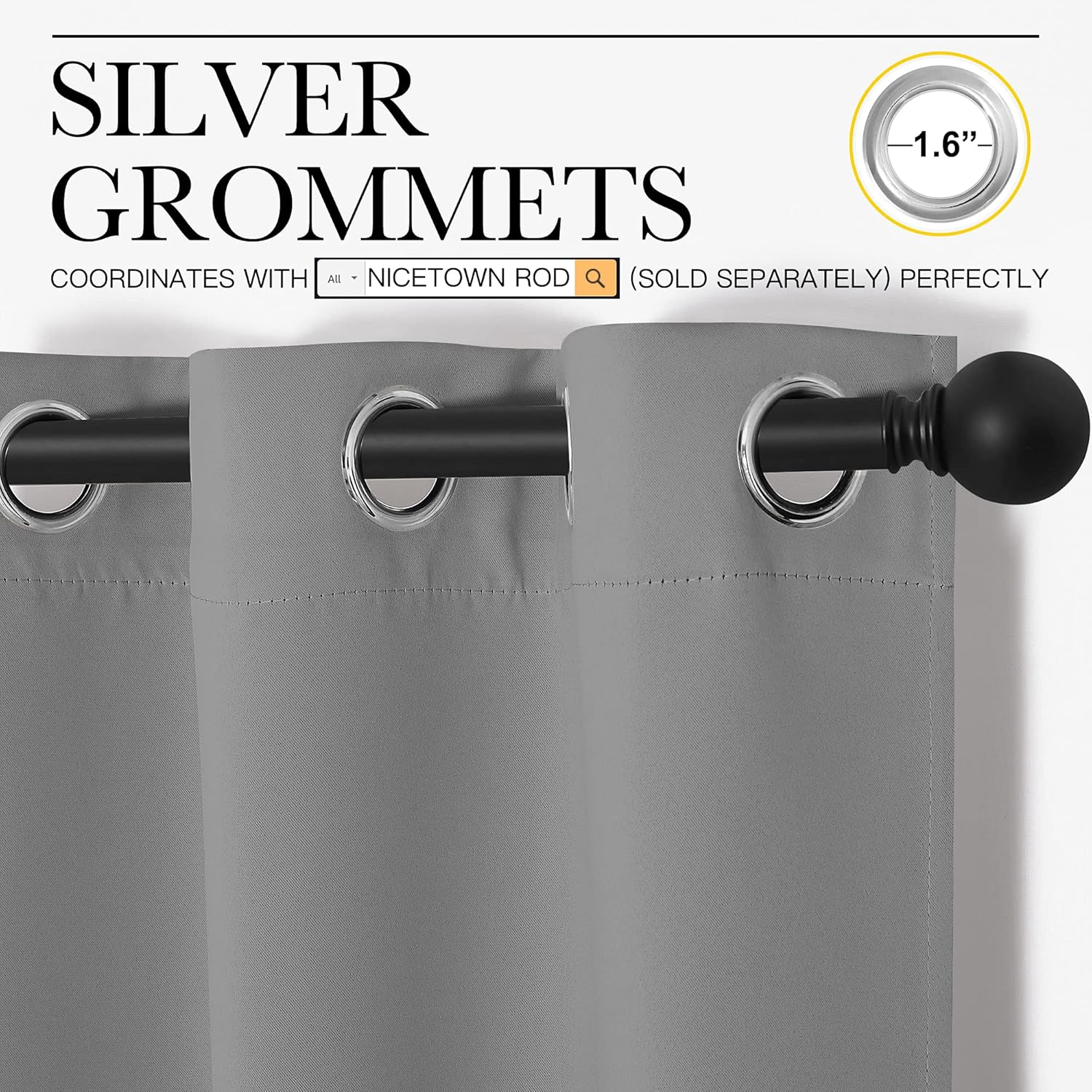 NICETOWN Silver Grey Thermal Insulated Blackout Curtains - Kids Nursery Drapes (2 Panels, W42 x L63-Inch)