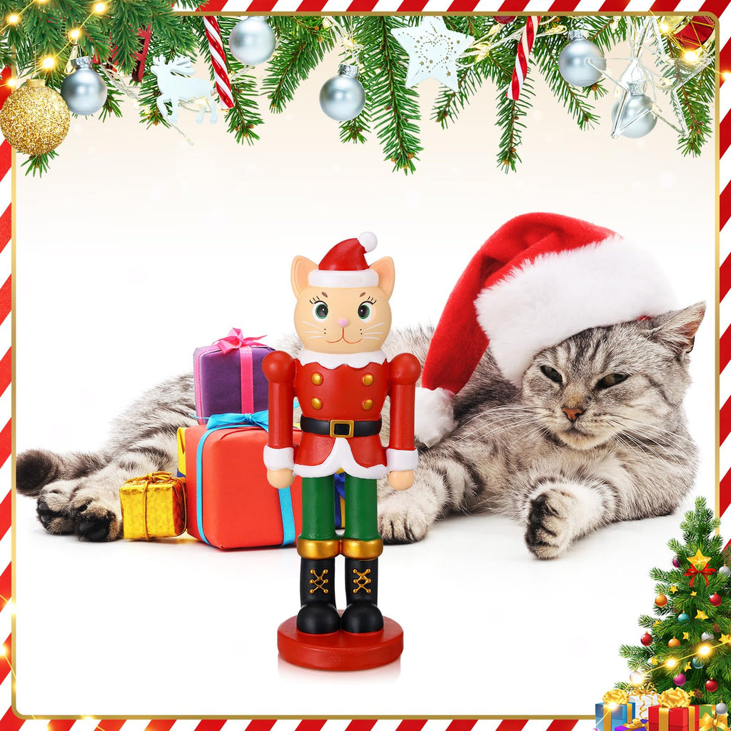 Wesiti Christmas Nutcracker Ornament 6" Cat Nutcracker Resin Figurine Display Christmas Cat Craft for Xmas Holiday Shelf Home Desktop Table Decor Xmas Gift Collectible