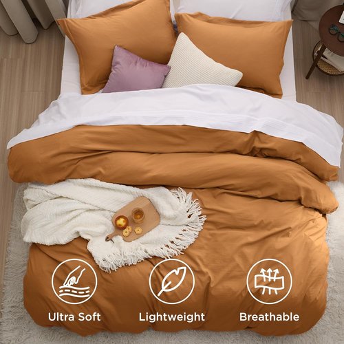 Bedsure Honey Ginger Duvet Cover Set - Extra Soft King Size 3-Piece Bedding, 104x90 Inches with Zipper Closure & 2 Pillow Shams