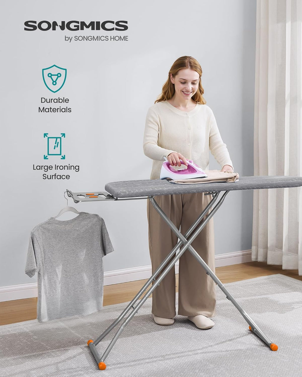 SONGMICS Ironing Board - Foldable & Height Adjustable with Retractable Iron Rest | 43 x 13 Inches, Dove Gray