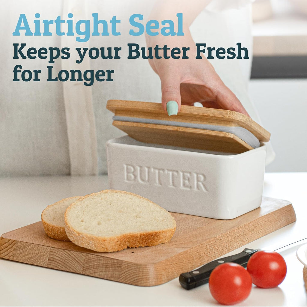 PriorityChef Extra Large Butter Dish - Ceramic Airtight Butter Keeper with Lid | White