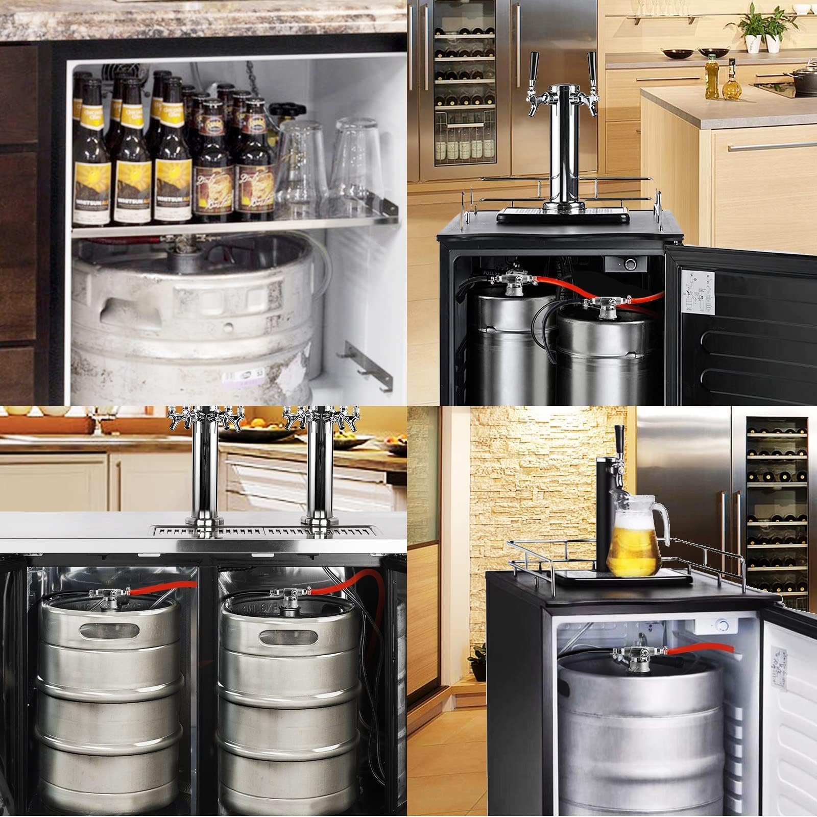 Dbgogo Low Profile Keg Coupler, 304 Stainless Steel D System Keg Coupler Space Saving Twist-Activated Homebrew Sankey Keg Tap with Safety Pressure Relief Valve and Connection Tape and Hose Clamp