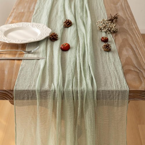 Keketoarrange Sage Green Table Runner - 120 Inch Rustic Boho Cheesecloth for Weddings & Events