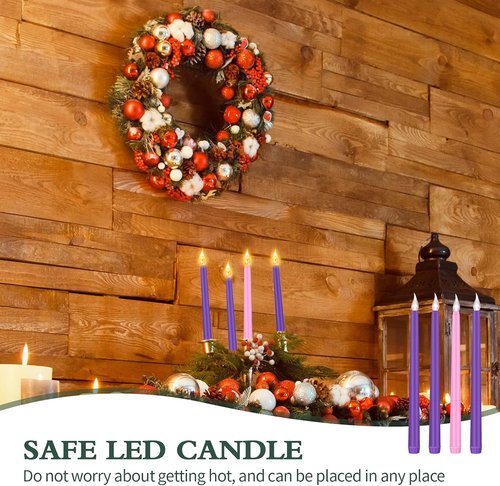 Honoson Flameless LED Taper Candles - 4 Pack for Hanukkah & Christmas | Flickering Purple & Pink Decor