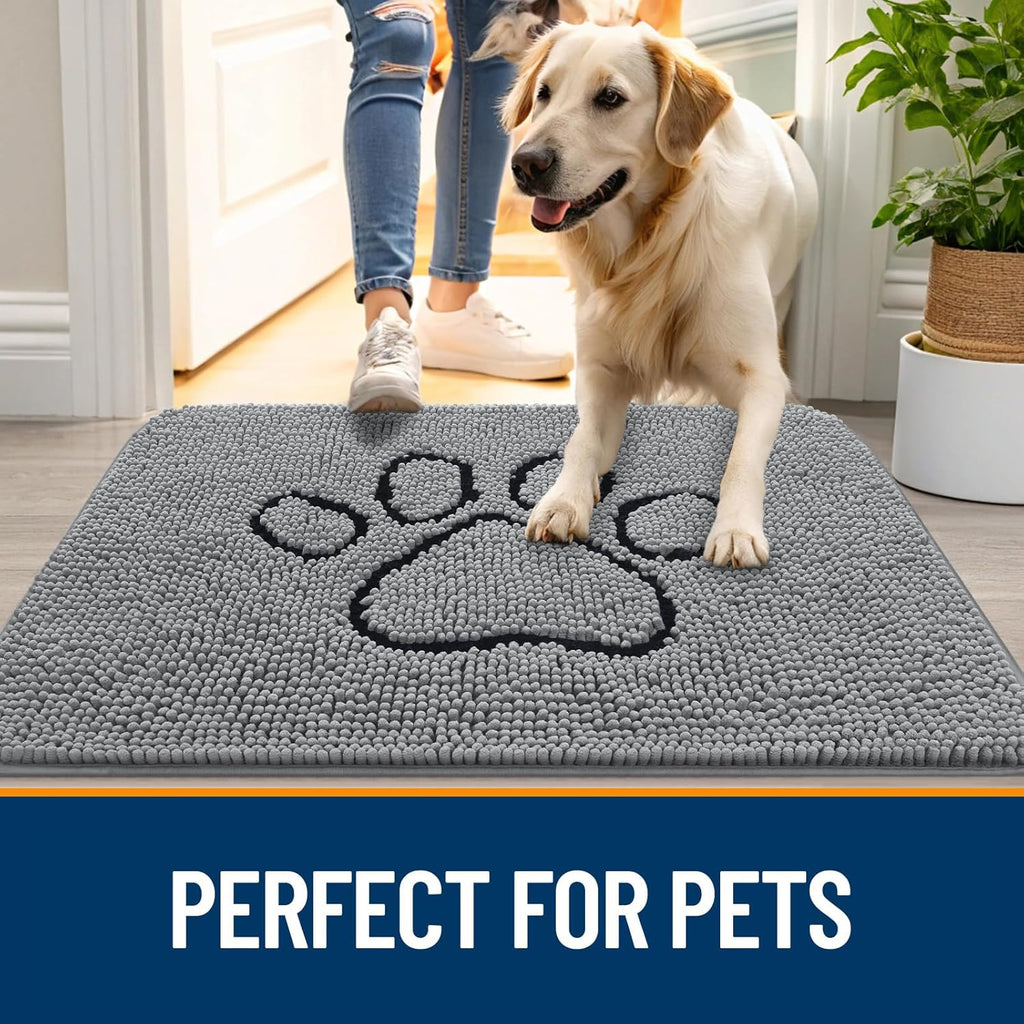 OLANLY Chenille Dog Door Mat & Area Rugs - Soft, Durable Grey Set | 30x20 in & 4x5.9 ft Sizes