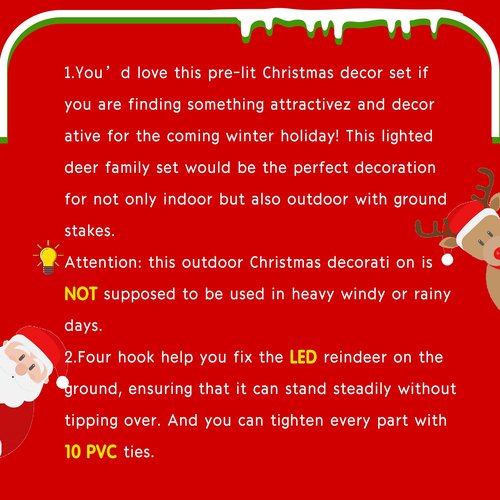 5Ft 3-Piece LED Lighted Christmas Deer Family Outdoor Yard Decorations,3D Super Large Christmas Reindeer Decor,Outdoor Lighted Holiday Deer with 360 LED Displays for Patio,Lawn&Garden,White