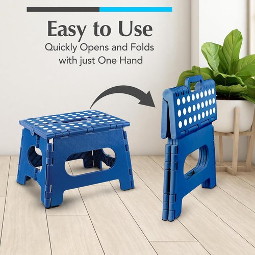 Handy Laundry Folding Step Stool - Lightweight & Sturdy for Adults and Kids - Easy One Flip Open - Blue | 2-Pack