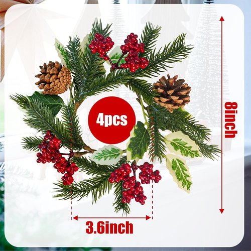 Caxchiling Mini Candle Wreaths - 4 Pcs with Pine Cones for Wedding & Home Decor | Versatile Table & Window Accent