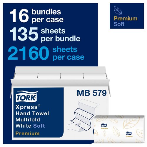 Tork Xpress Paper Towel Dispenser (White) and Tork Xpress Soft Multifold Hand Towels (16 Packs)