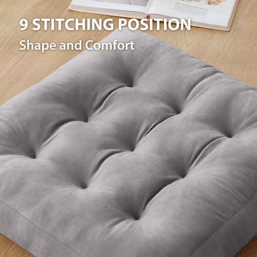 SM-XLHN Meditation Floor Pillow Set of 2, Square Large Pillows Seating for Adults, Meditation Cushion Pillow,Tufted Corduroy Cushion for Tatami Living Room or Yoga, Light Gray, 22x22 Inch