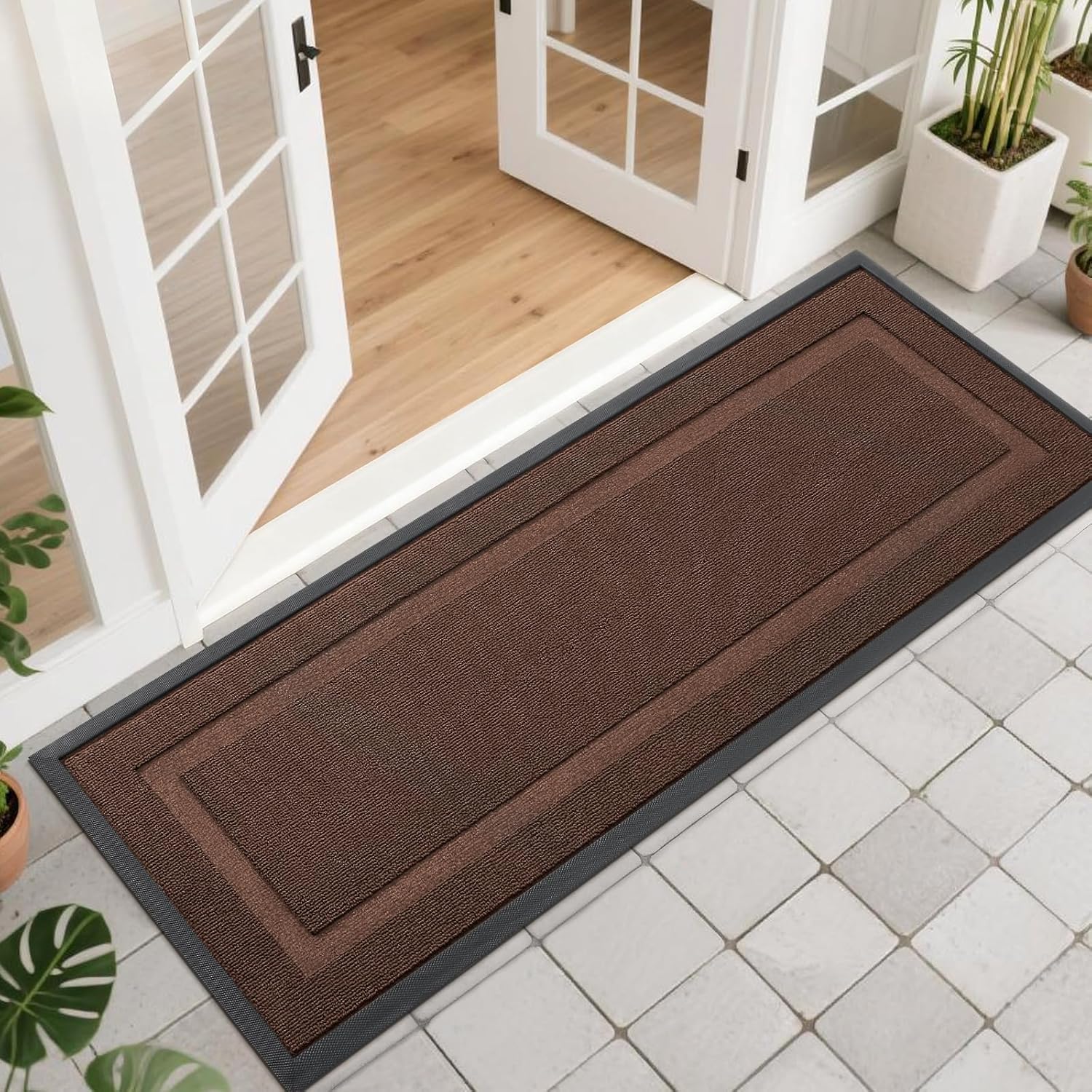 OLANLY Waterproof Front Door Mat - All-Season Indoor/Outdoor Doormat | Sturdy Natural Rubber, 47x17, Chocolate Brown