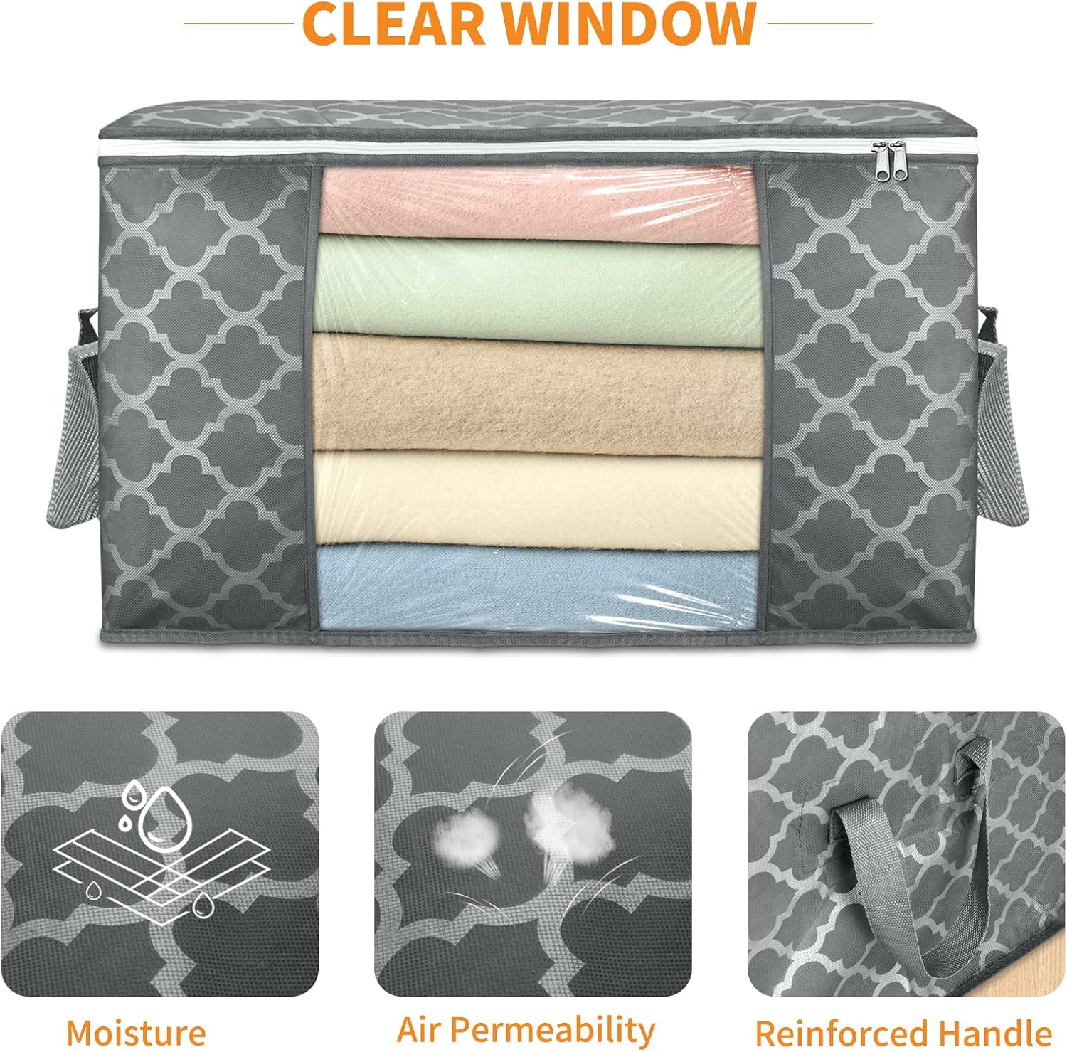 Skiennix 90L Large Storage Bag - Durable Closet Organizer for Clothes, Comforters & Toys | 6 Pack