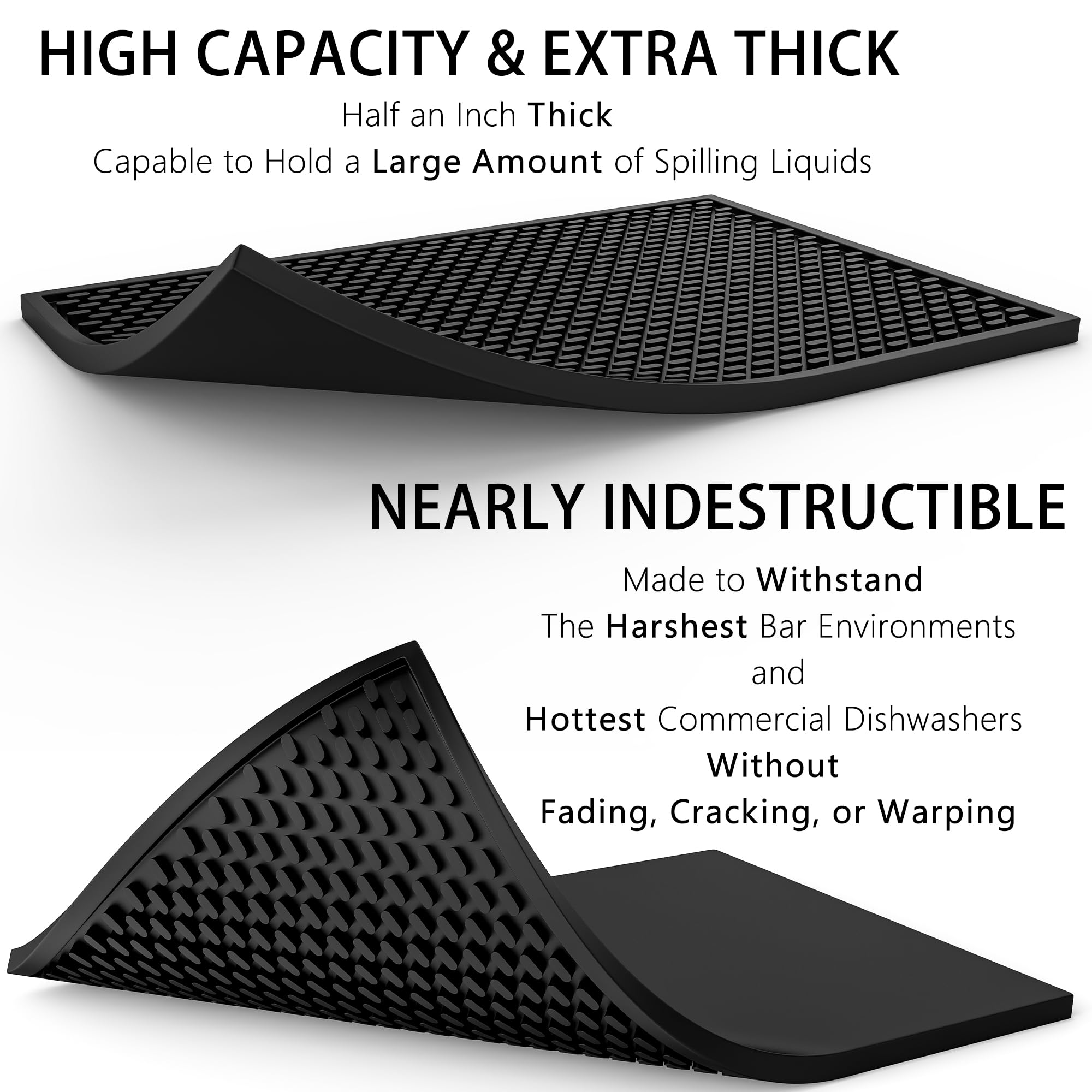 AXIESO 2 Pack Silicone Bar Mat - 1/2 Inch Thick Heat-Resistant and Food Safe Drip Mat - Spill Mats for Counter Top - Kitchen Service Mat, Coffee Bar, Restaurant - Drying Mat - 18 x 12 Inches