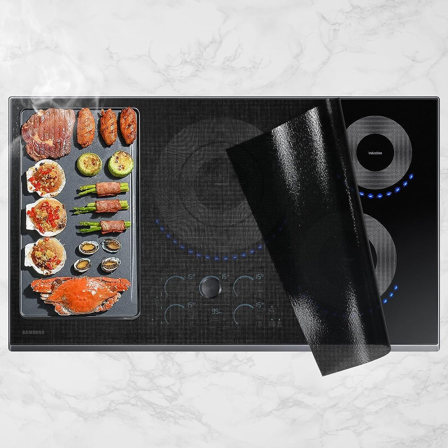 Cook's Aid Large Induction Cooktop Protector Mat 21.2x35.4 Inch,Translucent (Magnetic) Stove Top Cover for Electric Stove, Silicone Stove Mat for Glass Top Stove,Glass Top Stove Cover (LTSICT1)