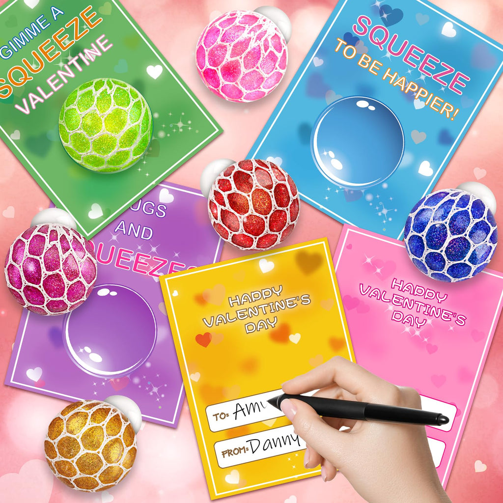 Hbjnnug 24 Pack Valentines Cards for Kids School Classroom, Kids Valentines Day Cards with Squeeze Ball Toys, School Classroom Valentines Day Gifts for Kids Exchange Valentine Party Favors Prize