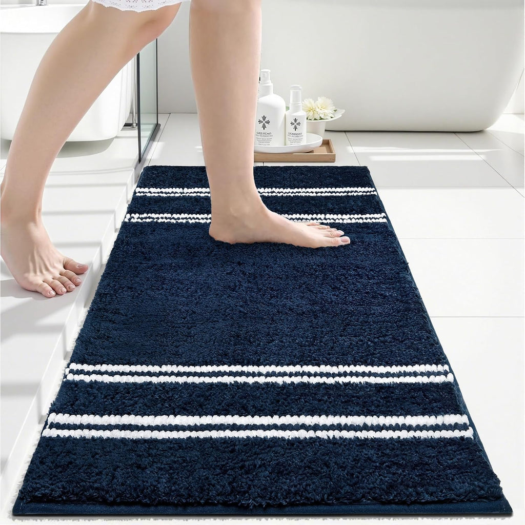 Skiennix Non-Slip Washable Bathroom Rugs - Ultra Soft, Super Absorbent Chenille Mat | 24x17, Navy