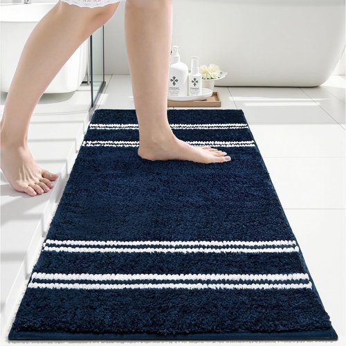 Bathroom Rugs Non Slip Washable 24x17, Ultra Soft Super Absorbent Bath Rugs for Bathroom Floor, Shaggy Chenille Bath Rug, Microfiber Plush Quick Dry Bath Mat for Bathtub, Sink and Shower, Navy