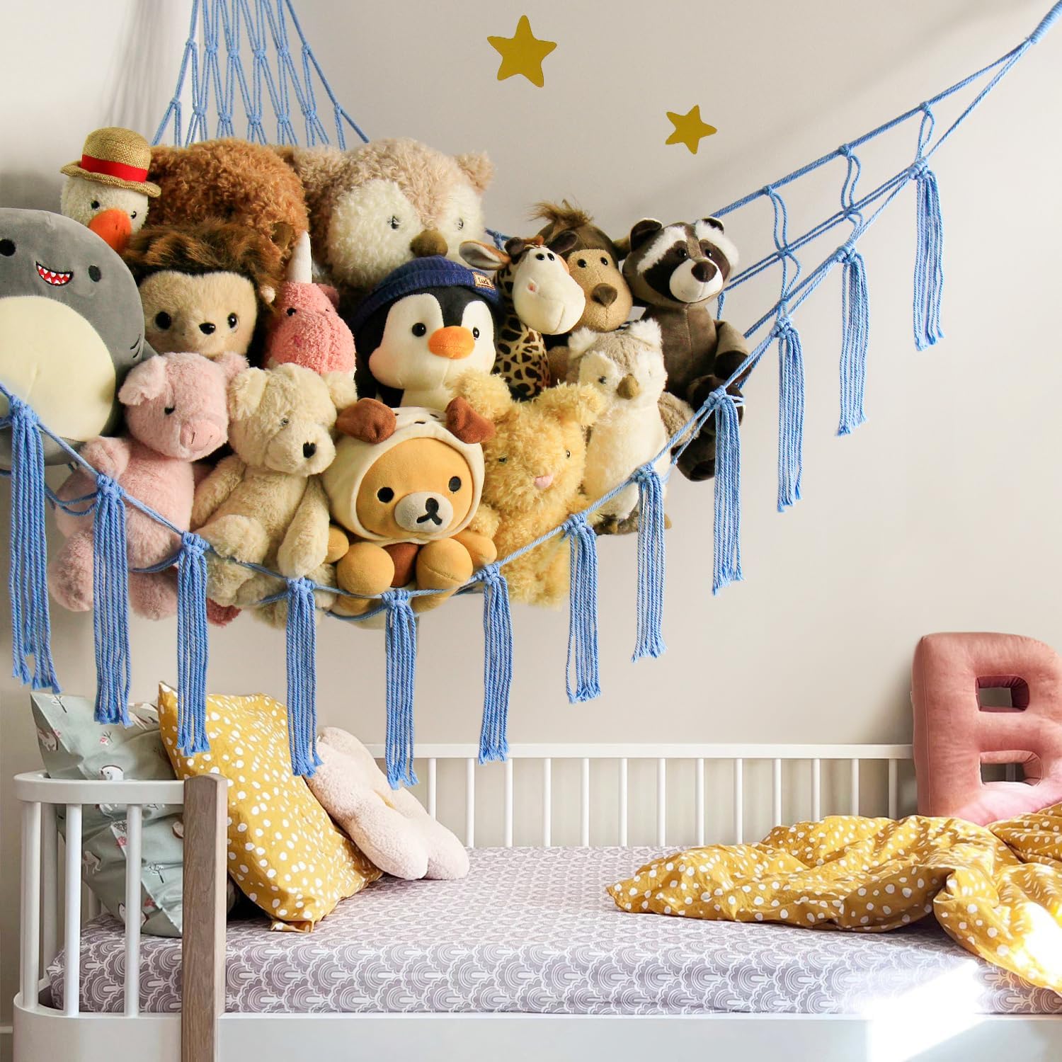 Mirolam Stuffed Animal Storage Hammock - Large Toy Organizer for Nursery | Blue Corner Net