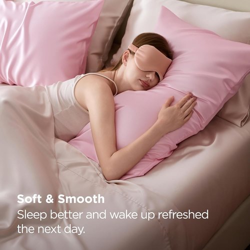 Bedsure Satin Pillowcase Set of 2 - Luxurious Pink Pillow Covers for Hair & Skin | Queen Size 20x30 Inches