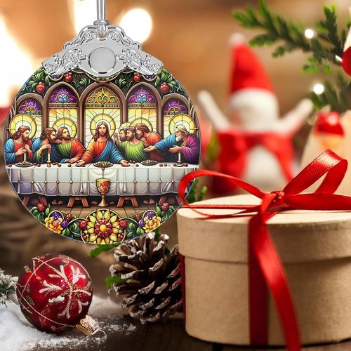 Last Supper Christmas Ornaments - 3" Stained Glass Decor | Perfect Holiday Gift for Religious Believers
