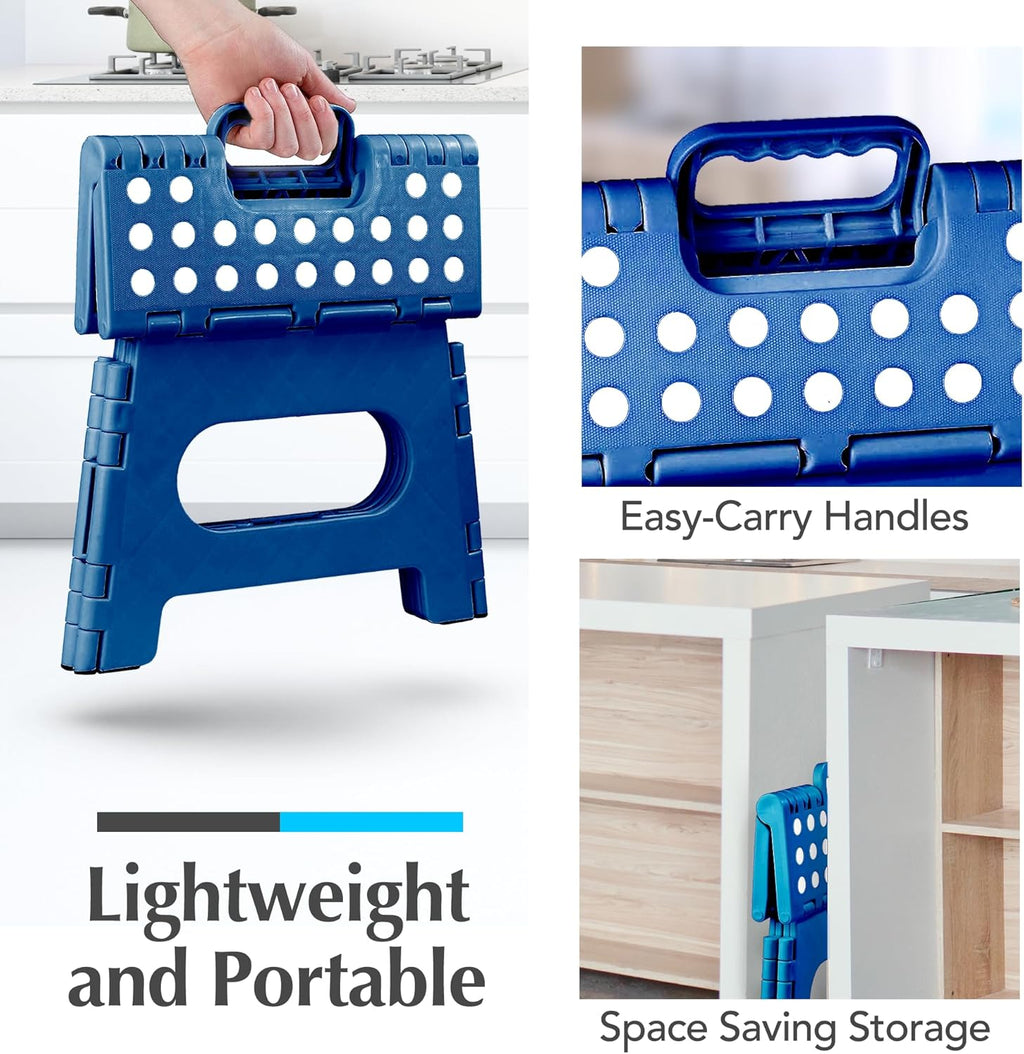 Skiennix Handy Laundry Folding Step Stool - Lightweight & Sturdy for Adults and Kids - Easy One-Flip Open - Ideal for Kitchen, Bathroom, or Bedroom (Blue)