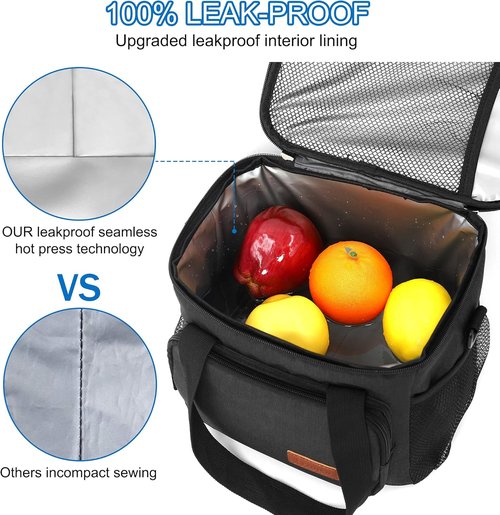 Femuar Insulated Lunch Box - Leakproof Reusable Cooler Bag for Work & Picnics - Adjustable Strap, Black