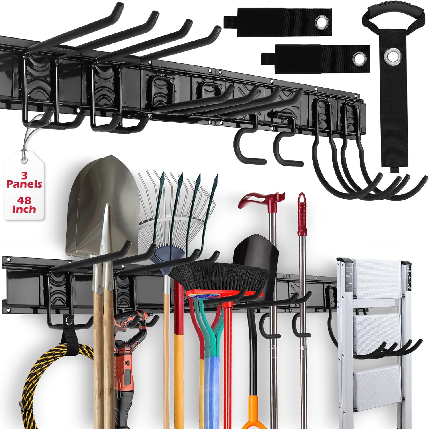 SEDY 48" Heavy Duty Garage Wall Organizer - Adjustable Tool Storage Rack Holds Up to 300lbs | Easy Install with 8 Hooks & 3 Rails