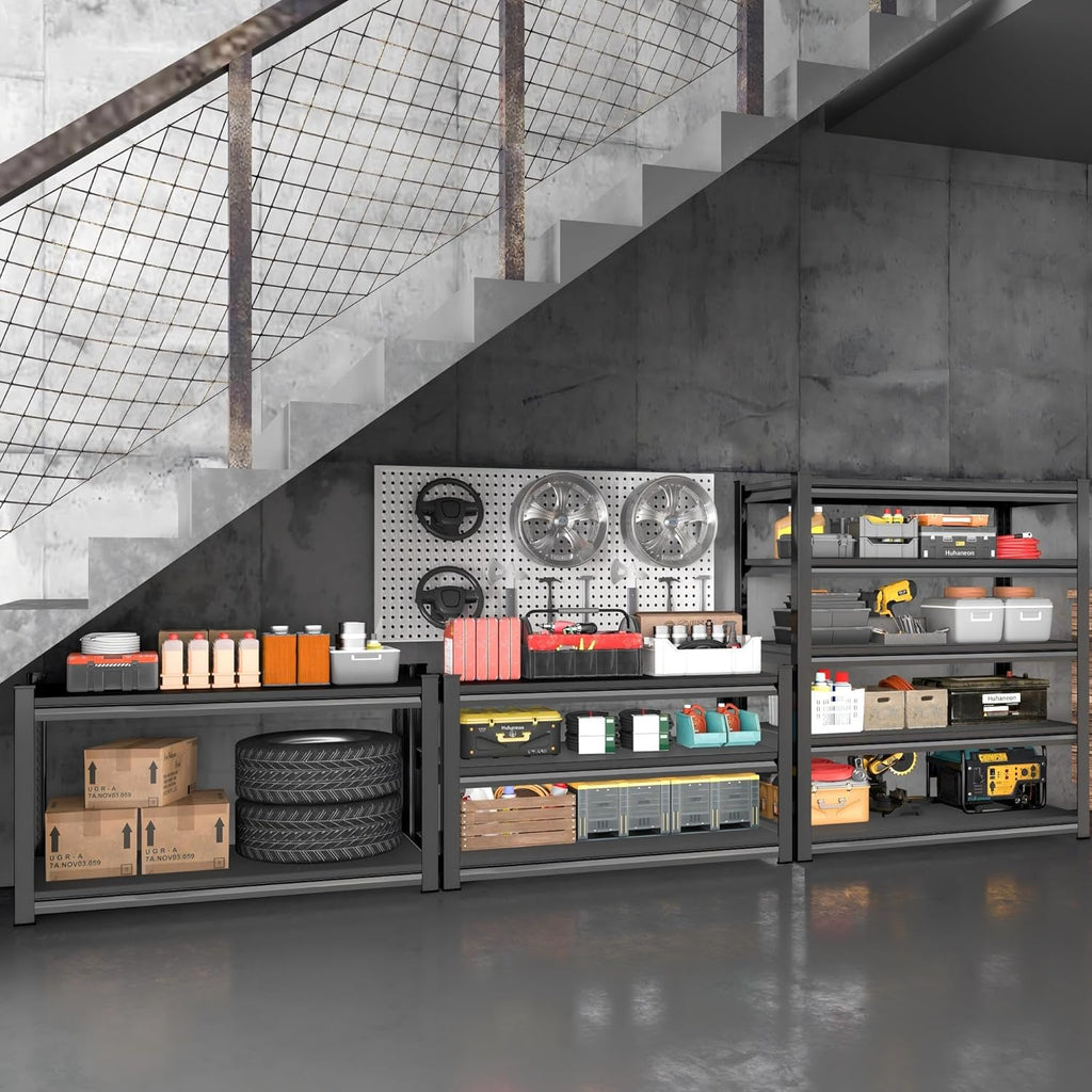 Metal Garage Shelving - Heavy Duty 3-Tier Utility Rack | 1,560 Lbs Capacity, Adjustable, Black 48'' W
