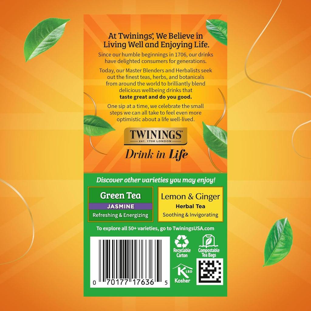 Twinings Pure Green Tea - Individually Wrapped Bags, Smooth Flavor & Enticing Aroma | 120 Teabags (Pack of 6)