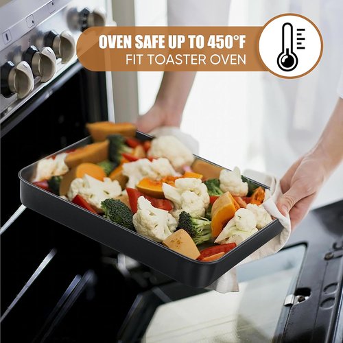 E-far Nonstick Baking Pans Set of 3 - Rectangle Stainless Steel Sheet Cake Pans | 12.5/10.5/9.4 Inch, Black Bakeware for Healthy Brownies, Lasagna & Casseroles
